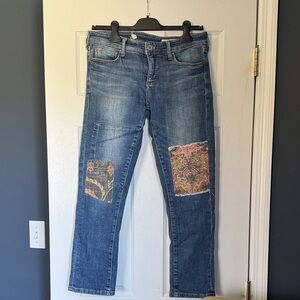 Pilcro and the Letterpress Blue Boyfriend Jeans with Patchwork